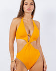 One Piece Bathing Suit Open Top with Cut Out Waist