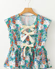 Floral Bow Tie Sleeveless Peplum Blouse