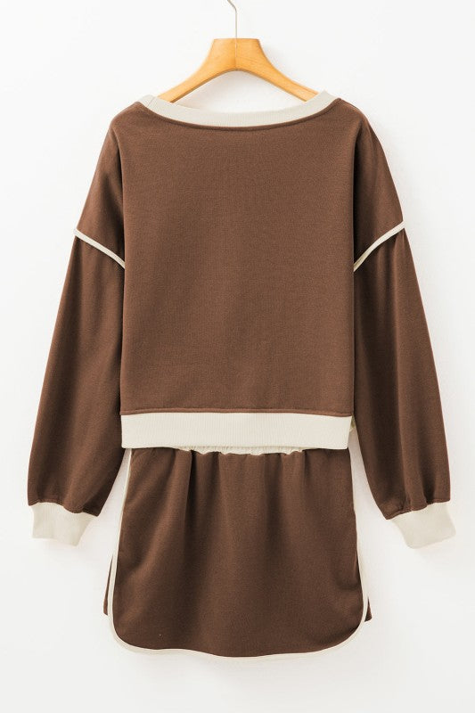 Colorblock Long Sleeve Top and Skort Set