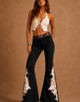 GJG Denim Rockstar Rouge Studded Flare Jeans — Brown Cow Print