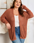 Plus Size Solid Pointelle Knit Open Front Cardigan