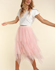 Plus Asymmetric Tiered Tulle Midi Skirt with Lining