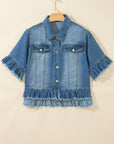 Ruffled Short Sleeve Denim Jacket