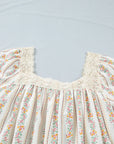 Floral Contrast Ribbon Bow Lace Square Mini Dress