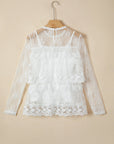 Sheer Floral Lace Ruffle Tiered Blouse & Cami
