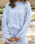 Polka Dot Bow Corded Knit Top and Shorts Set