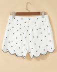 Polka Dot Denim Embroidered Scallop Hem Shorts