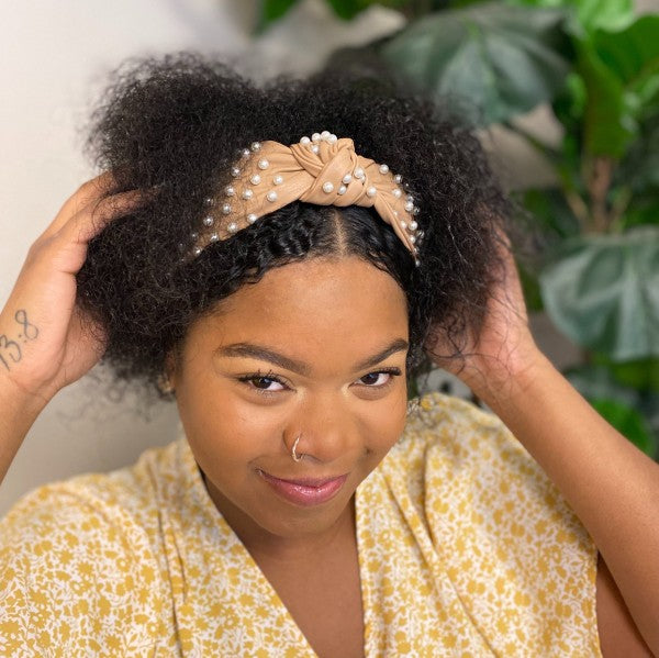 Pearled Up Vegan Leather Headband