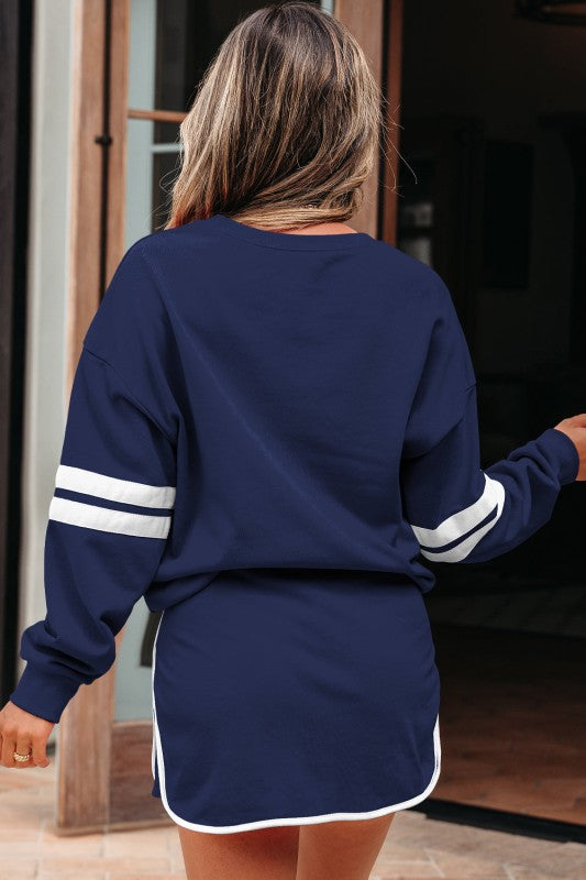 Varsity Stripe Pullover and Mini Skirt Set