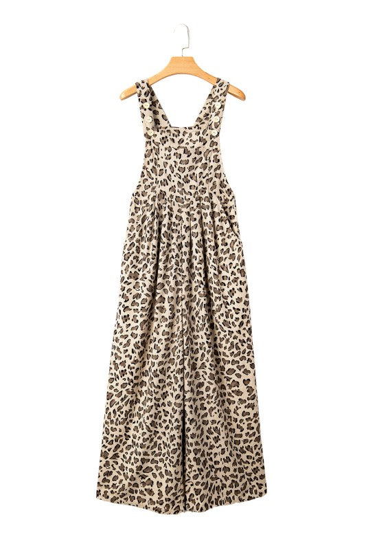 Leopard Bib Wide Leg Jumpsuit