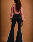 GJG Denim Mariposa Muse Butterfly Lace Bell Bottom Jeans — Black