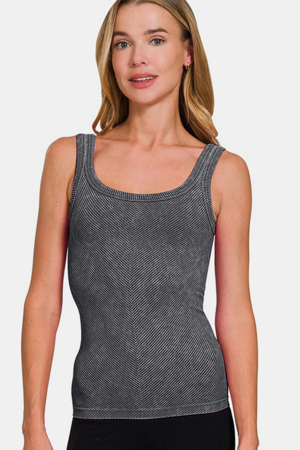 Zenana Ribbed Scoop Neck Tank in Black