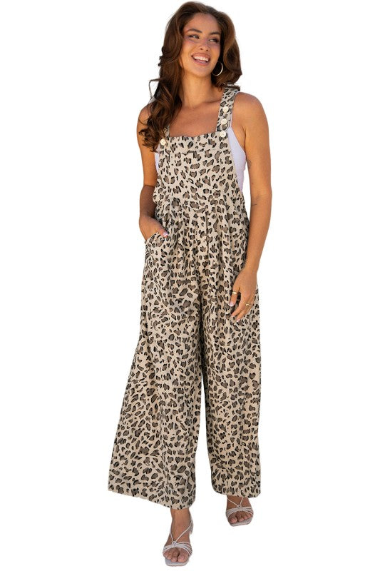 Leopard Bib Wide Leg Jumpsuit