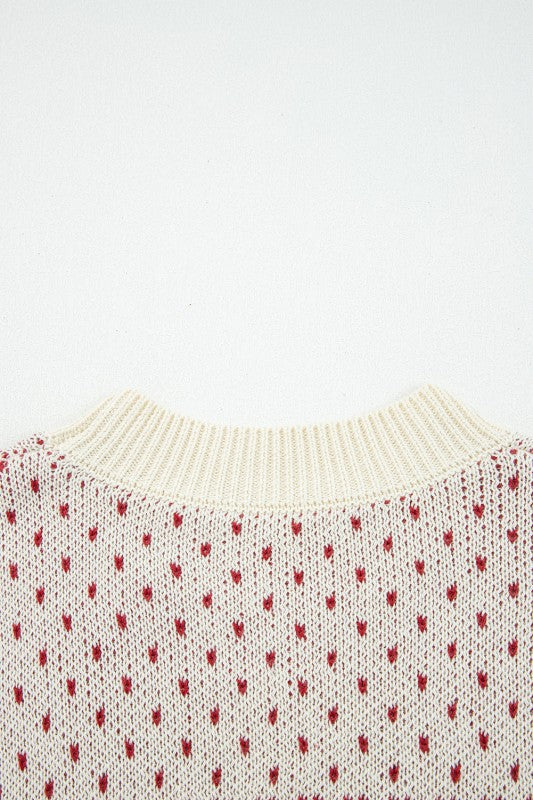 Dotted Colorblock Lantern Sleeve Sweater