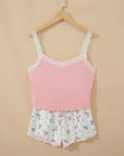 Floral Ribbed Crop Top & Shorts Lounge Set