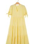 Gingham Textured Bow Tie Tiered Midi Dress