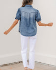 Denim Frilled Short Sleeve Snap Button Shirt