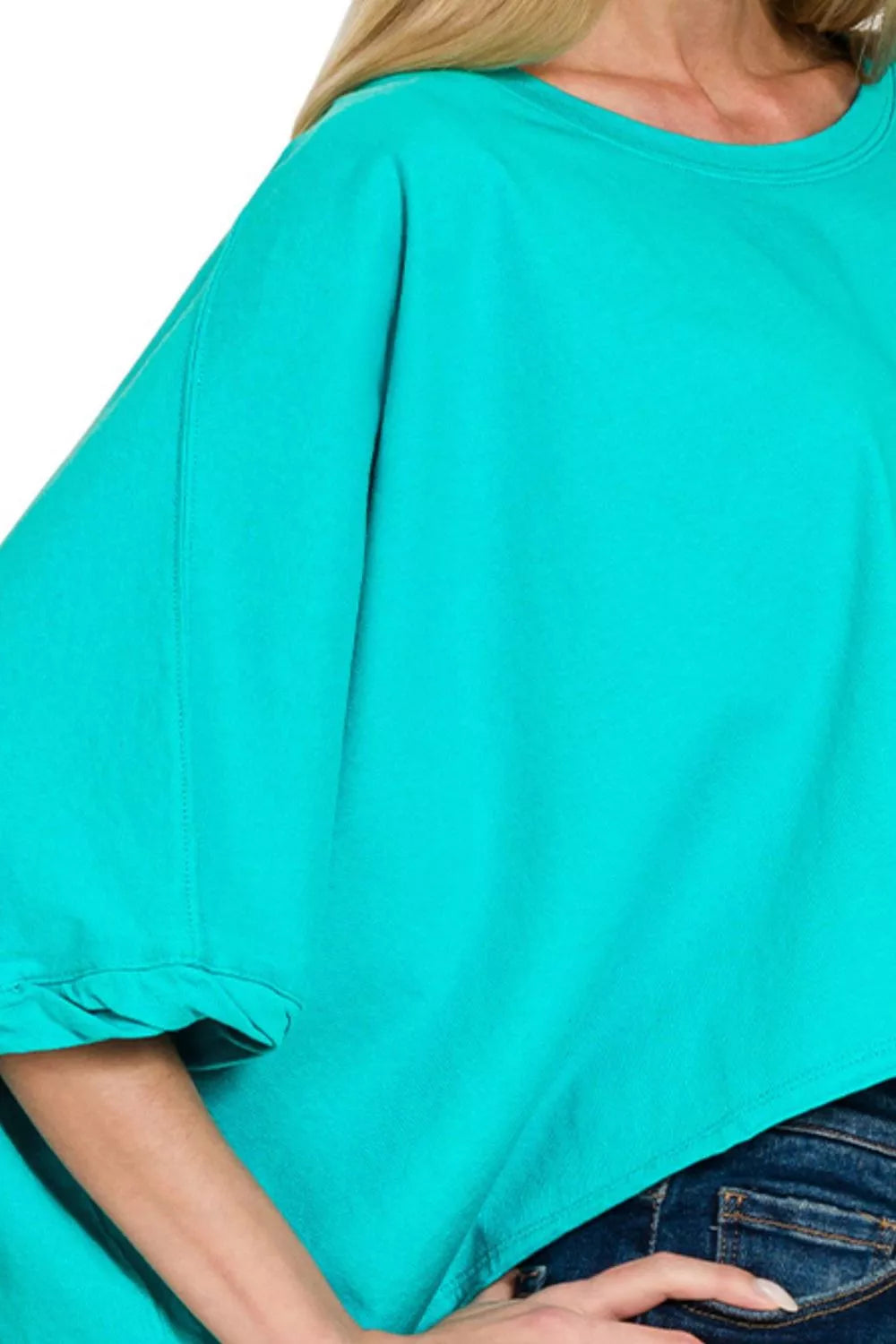 Zenana Premium Cotton Oversized Round Neck Box T-Shirt in Turquoise