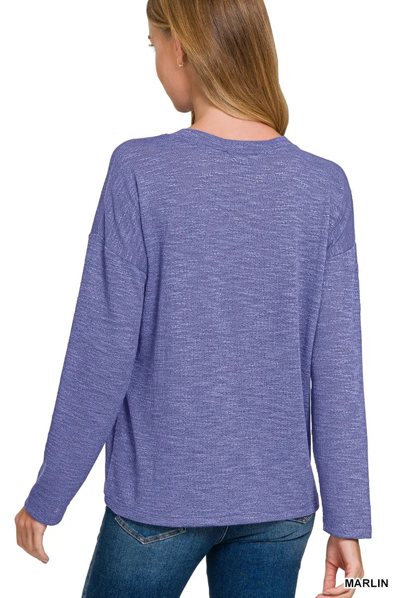 Zenana Slub Hacci Long Sleeve T-Shirt in Marlin