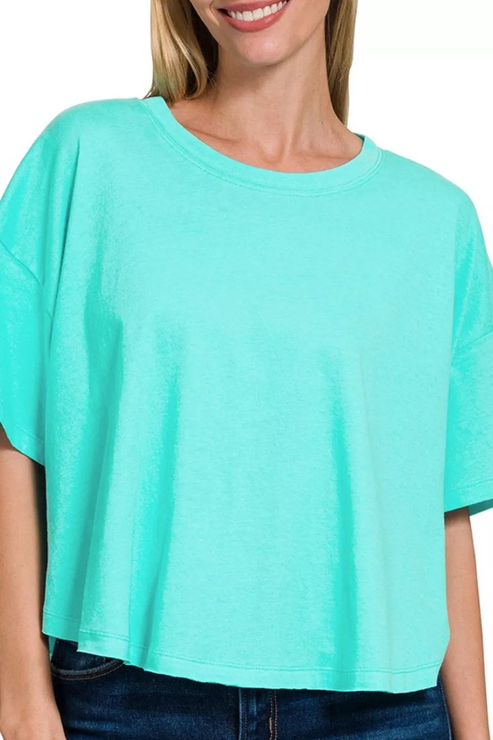 Zenana Cotton Round Neck Short Sleeve T-Shirt in Mint