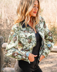 Floral Zip-Up Contrast Collared Jacket