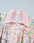 Boho Floral Colorblock 3/4 Sleeve Belted Mini Dress