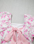 Floral Square Neck Bow Tie Back Mini Dress
