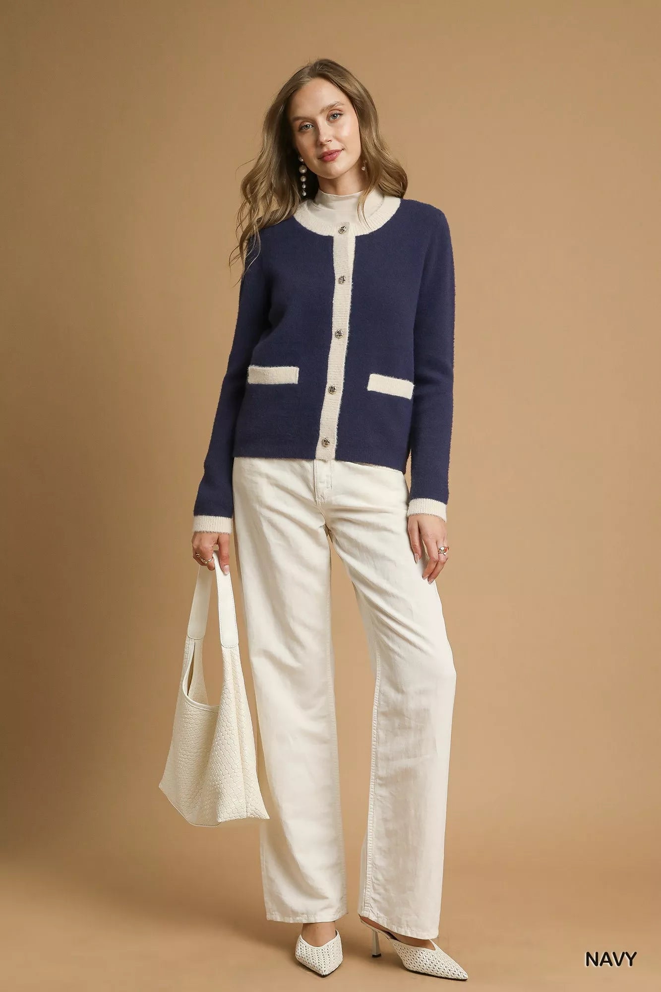 Umgee Two-Tone Button Front Cardigan