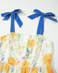 Floral Denim Tie Strap High Waist Maxi Dress
