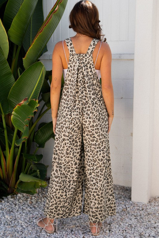 Leopard Bib Wide Leg Jumpsuit