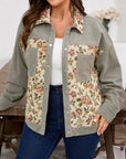 Plus Size Floral Patchwork Corduroy Pocketed Jacket