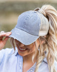 Distressed Messy Bun Hat Cap