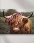 Retro Floral Crown Highland Cow Canvas Wall Art