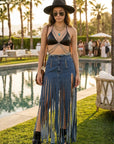 Cochella Bohemian Rhapsody Fringe Denim Skirt