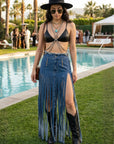 Cochella Bohemian Rhapsody Fringe Denim Skirt