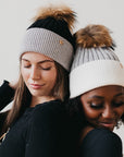 2 Tone Angora Knit Fur Pom Beanie