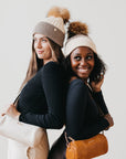 2 Tone Angora Knit Fur Pom Beanie