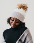 2 Tone Angora Knit Fur Pom Beanie