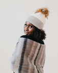 2 Tone Angora Knit Fur Pom Beanie
