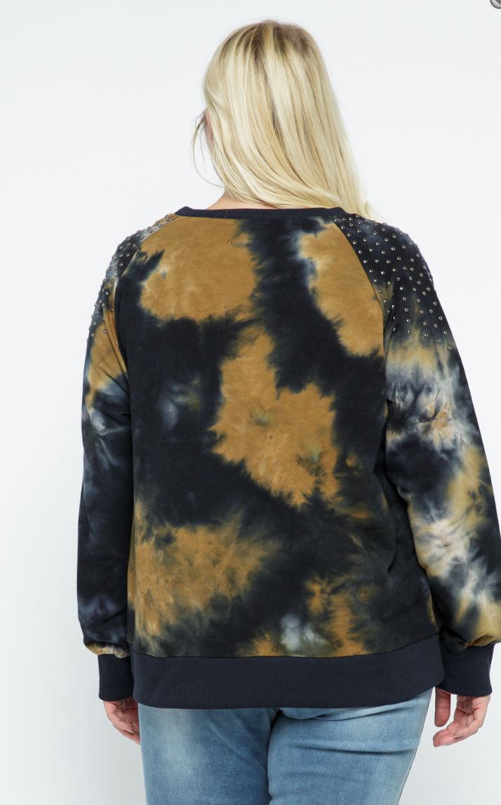 Vocal Plus Size Dyed Sweatshirt with Studs