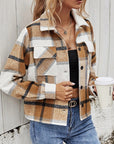 Plaid Collared Neck Jacket with Breast Pockets  - Online Only