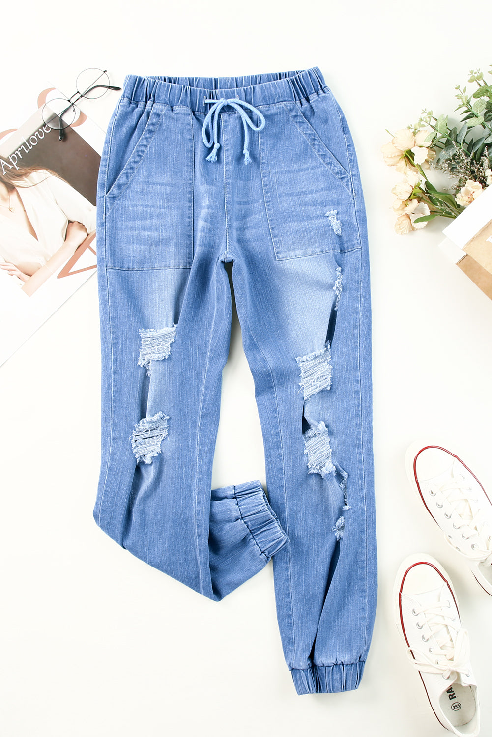 Distressed Denim Pocketed Joggers - Online Only – My Pampered Life Seattle