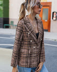 Full Size Plaid Buttoned Blazer