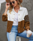 Leopard Color Block Button-Up Corduroy Shacket - Online Only *