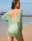 Backless Boat Neck Long Sleeve Cover Up