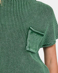 Zenana Washed Mock Neck Short Sleeve Sweater