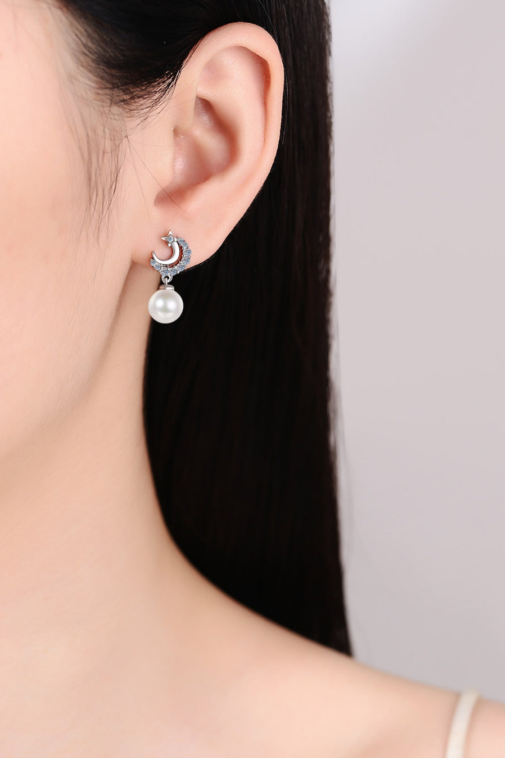 Moissanite Pearl Drop Earrings - Online Only
