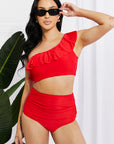 Marina West Swim Seaside Romance Ruffle One-Shoulder Bikini in Red - Online Only