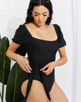 Marina West Swim Salty Air Puff Sleeve One-Piece in Black - Online Only