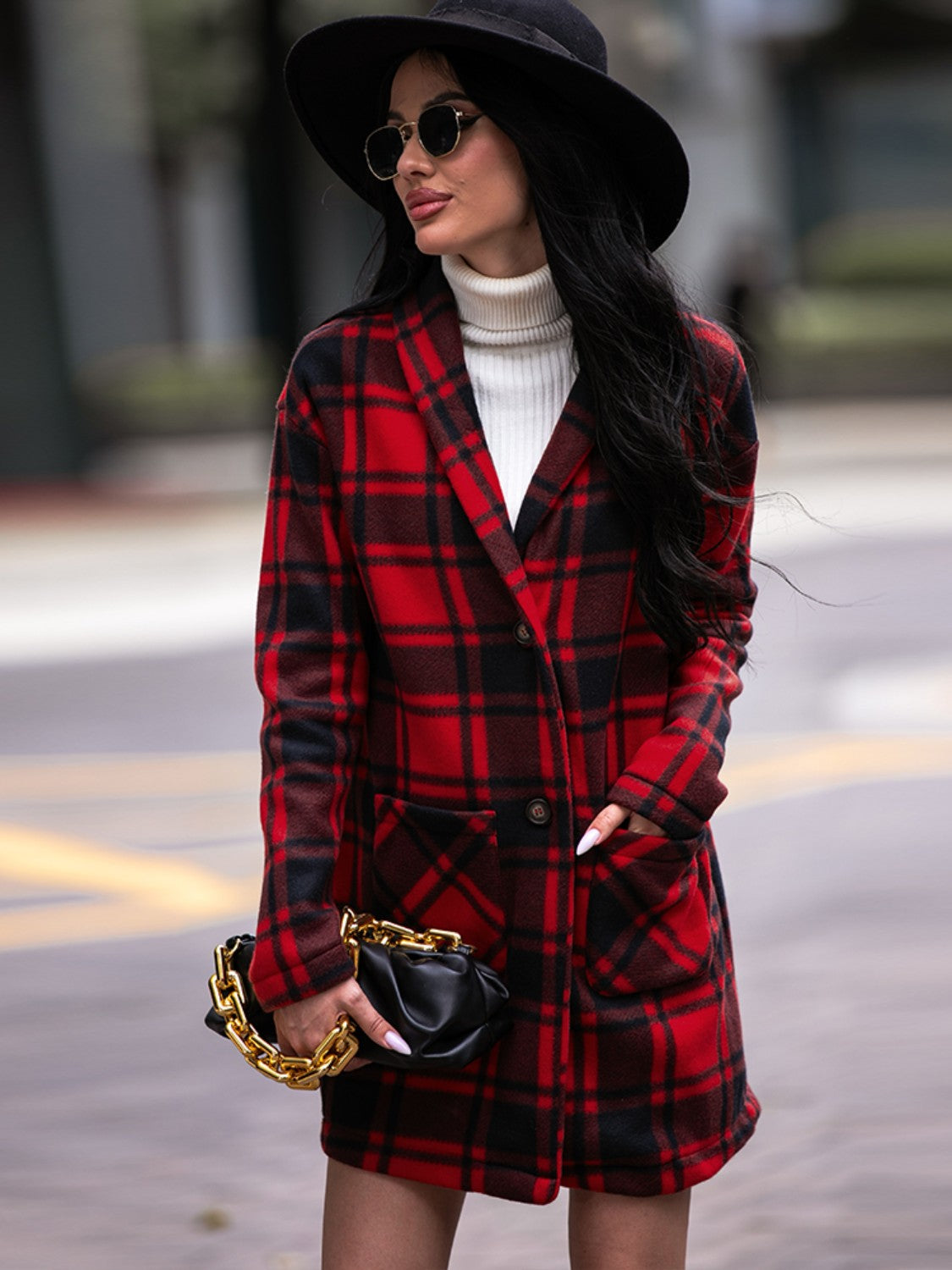 Plaid Shawl Collar Coat with Pockets – My Pampered Life Seattle